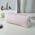 Chic pink plush cosmetic bag with fluffy faux fur texture and matching zipper closure - Small / Pink