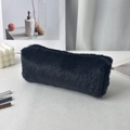 Plush black makeup bag with soft faux fur texture and elegant metal zipper closure - Small / Black