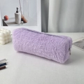 Lavender faux fur plush cosmetic bag with zipper closure for makeup storage - Small / Light Purple