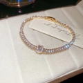 Elegante pulsera tennis dorada con brillantes piedras de circonita redondas y baguette - Estilo 52# Dorado Blanco Tenis