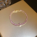 18K gold-plated bracelet with emerald-cut pink zircons and fold-over clasp - Pink Square Rhinestone Style (5#) / Gold-Pink