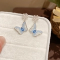 Exquisite silver needle butterfly drop earrings with light blue enamel and sparkling crystals - 83# Blue Gradient Butterfly Zirconia Flower Pendants