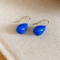 Elegant vibrant blue teardrop earrings with gold hooks and smooth enamel finish. - 34# Royal Blue Glossy Drop Gold Hook