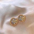 Elegant French vintage floral enamel stud earrings with pearl and crystal accents. - 53# Gold Vintage Red Blue Enamel Pearl Studs