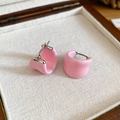 Elegant pink enamel hoop earrings with a French court style and smooth silver finish - 78# Pink Enamel U-Shape Thickened Hoops