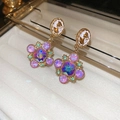 Boucles d'oreilles camée vintage dorées avec strass violets pour femme au style cour - Tige d'oreille en argent - Or - Violet