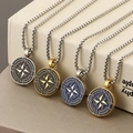 Set of four nautical compass star pendant necklaces in different color variants for men - Compass Style A / Steel Black