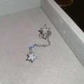 Silver star drop earrings with tassel chain and zircon inlay on velvet box - Ear Clips - Silver Stars
