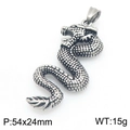 Vintage antique silver stainless steel dragon pendant with textured scales for men - Leaping Dragon (KP117732-LU) / Pendant Only