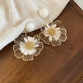 Elegant gold metal flower earrings with white raffia weaving for a bohemian look. - Frosted Hollow Flower Style (78#) / Silver Needle / Blue