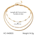 Detailed view of triple-layered 18k gold plated stainless steel necklace with measurements - 3-Layer Rope Chain Style (HC-N40833)