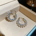 Macro view of 14k gold plated hoop earrings with zircon and pearl accents in a gift box. - Ear Buckle Style (41#)