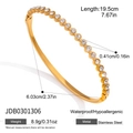 Detailed dimensions of gold stainless steel bangle with sparkling crystals for women - Single Row Pave Rhinestone Polished Bangle (JDB0301306)