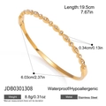 Detail view of gold stainless steel bangle with measurement specifications and dimensions - Olive Link Rhinestone Inlaid Bangle (JDB0301308)