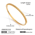 Gold-plated stainless steel bangle with clear dimension labels and stone detailing. - Pave Rhinestone Hinged Opening Bangle (JDB0301310)