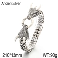 Ancient silver double dragon head bracelet with woven chain and ring clasp 210mm - Antique Silver Dragon Head (KB169231-KJX)