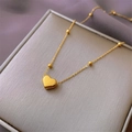 Elegant 18K gold plated titanium steel heart pendant necklace with beaded chain - 45cm / Necklace / Gold