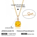 Collana in acciaio inossidabile placcata oro 18k con pendente a pietra gialla - Stile Pendente Pietra Preziosa Quadrata Gialla (JDN0312228-YE)