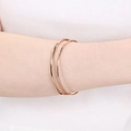 Elegant minimalist rose gold stainless steel round wire bangle bracelet for women stacking - Rose Gold Double Ring (3mm+2mm Wire) / Inner Diameter 55mm