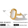 Detail view of stainless steel ring featuring oval cat's eye stone and measurements - Adjustable Open Size / Oval Opal Open Style (NB-R24655)