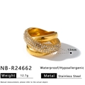 Macro detail of a luxurious gold-tone stainless steel ring featuring pavé zircons - Multi-layer Wrap Rhinestone Style (NB-R24662)