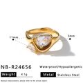 Gold-tone stainless steel ring with teardrop cubic zirconia stones. - Size 7 / Double Teardrop Rhinestone Style (NB-R24656)