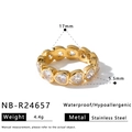Gold plated stainless steel eternity ring with heart shaped white zircon stones - Size 7 / Heart Cut Rhinestone Band (NB-R24657)