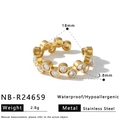Elegant gold-plated stainless steel ring featuring round cubic zirconia stones, 3.8mm width - Wavy Round Rhinestone Style (NB-R24659)