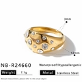 Elegant gold-plated stainless steel chunky dome ring with inlaid clear cubic zirconia - Wide Dome Rhinestone Band (NB-R24660)