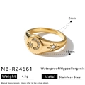 Gold plated stainless steel signet ring with cubic zirconia moon and stars design - Star Moon Signet Style (NB-R24661)