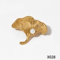 Elegant gold ginkgo leaf brooch with pearl detail for women SKU X028 - Ginkgo Leaf Style (KX028) / Gold