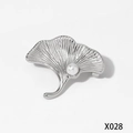 Elegant silver stainless steel ginkgo leaf brooch featuring a white pearl accent for women - Ginkgo Leaf Style (PX028) / Silver