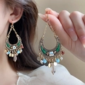 Vintage bohemian chandelier earrings in antique gold with green enamel and beads - Green Drip Oil Multi-Layer Tassel Style (53#)