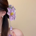 Vue détaillée d'une pince à cheveux élégante en fleur de tissu violet avec des perles. - Pince à Cheveux (54#) / 1 Pièce / Violet