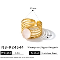 Anello vintage in acciaio inossidabile placcato oro 18k con pietra naturale rosa incastonata - Aperto Regolabile / Stile Pietra Rosa Ovale (NB-R24644) / Oro
