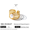 Anello in acciaio inossidabile placcato oro 18K con pietra bianca, impermeabile e anallergico. - Aperto Regolabile / Stile Pietra Bianca Ovale (NB-R24647) / Oro