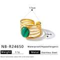 Vintage 18k gold plated stainless steel ring featuring a green malachite stone inlay - Adjustable Open / Oval Malachite Pattern Style (NB-R24650) / Gold
