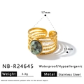 Anello retrò in acciaio inossidabile placcato oro 18k con pietra naturale per donna - Aperto Regolabile / Stile Motivo Marmo Ovale (NB-R24645) / Oro