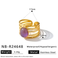 Vintage 18K gold plated stainless steel ring with oval purple natural stone inlay - Adjustable Open / Oval Purple Stone Style (NB-R24648) / Gold