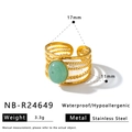 Retro 18K gold plated stainless steel ring with oval green natural stone inlay - Adjustable Open / Oval Light Green Stone Style (NB-R24649) / Gold