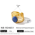 18k gold-plated stainless steel vintage ring with oval natural blue lapis lazuli stone - Adjustable Open / Oval Dark Blue Stone Style (NB-R24651) / Gold