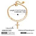 Élégant bracelet double épaisseur en acier inoxydable doré avec pendentif croix en cristal - Bracelet à Pendentif Croix Double Couche (JDB0201305)
