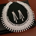 Detailed view of an elegant silver rhinestone tassel necklace and earring jewelry set - Style 19 Wide Vertical Tassel