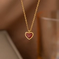 Retro heart pendant necklace in golden finish with red heart-shaped gemstone - Necklace / Red Heart Necklace