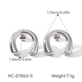 Detailed measurements of minimalist silver-tone U-shape stainless steel earrings. - U-Shaped Stud Earrings (HC-E11063-S) / Silver