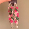 Detail of acrylic floral drop earrings with pink roses and 925 silver needles - Flower Clusters Tassel Style (18#)