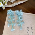 Elegant light blue acrylic flower drop earrings with silver needles for sweet daily wear - 34# Silver Needle Style