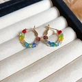 Fashionable gold-toned hoop earrings featuring vibrant rainbow-colored cubic beads for women - Rainbow Half Hoop Style (55#)