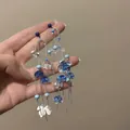 Long acrylic floral tassel earrings in blue and clear shades with silver needle posts - Gradient Long Tassel Style (61#)