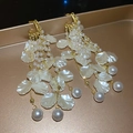 Elegant acrylic flower pearl tassel earrings in gold finish - Temperament Pearl Tassel Style (78#)